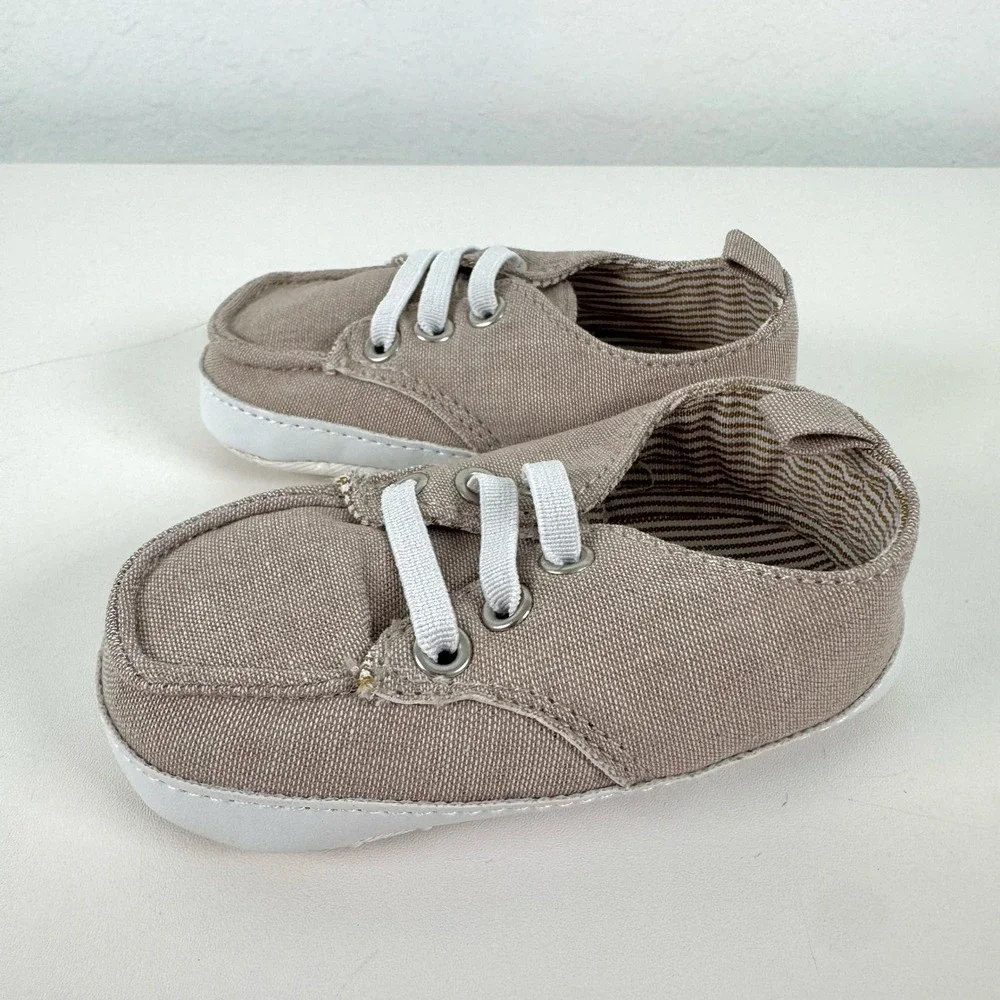 Old Navy Boat Shoes Kids 12-18M Light Khaki Canvas Nautical Preppy Loafers